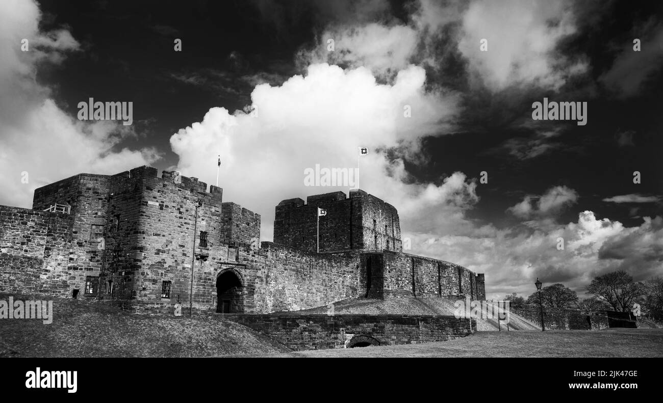 Carlisle Castle pictured with De Ireby's Tower and The Keep. Stock Photo