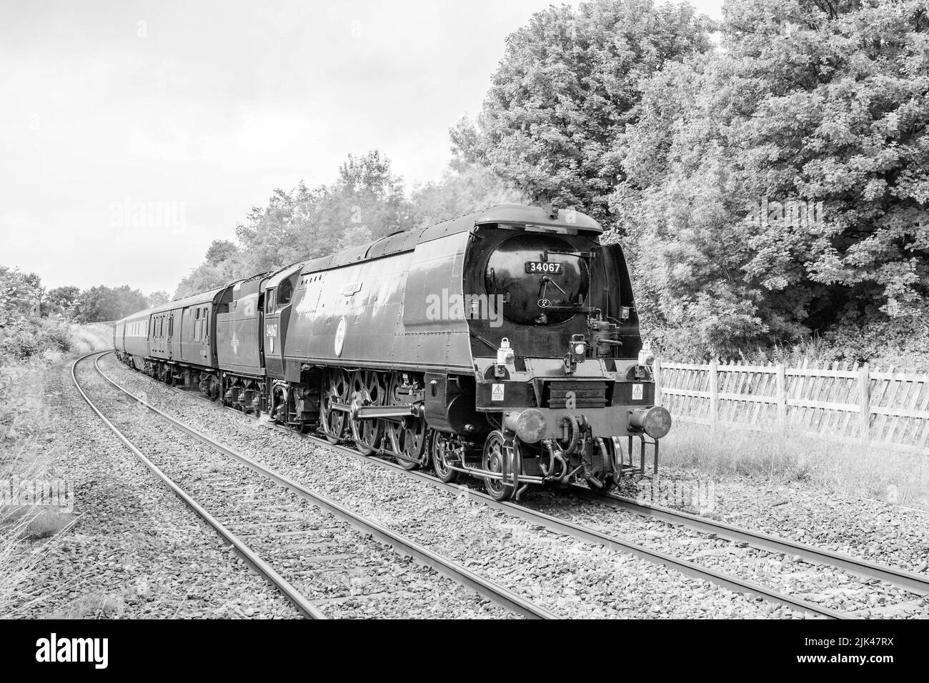 Tangmere steam locomotive  34067 on the Settle & Carlisle line at Long Preston, 30th July 2022 ,''Northern Belle'', West Coast Railway Co Ltd. Stock Photo