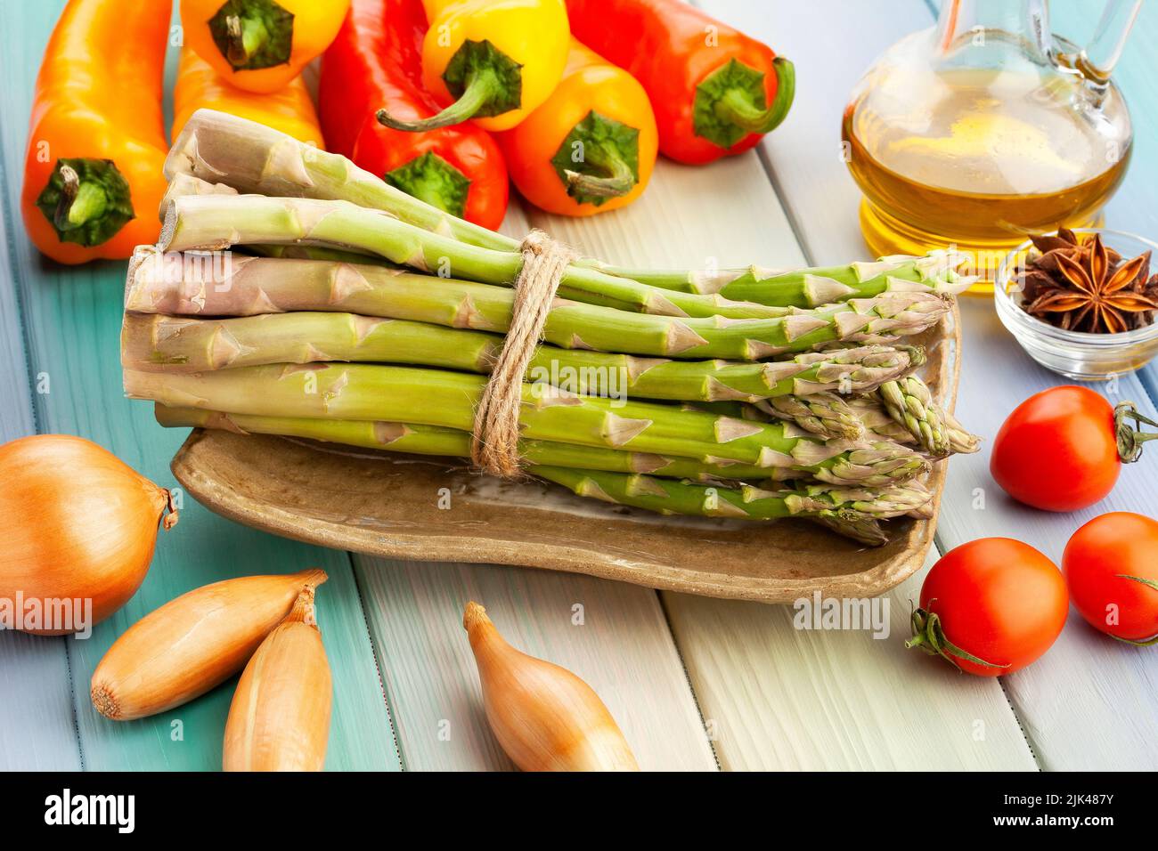 asparagus bunch on wood background Stock Photo