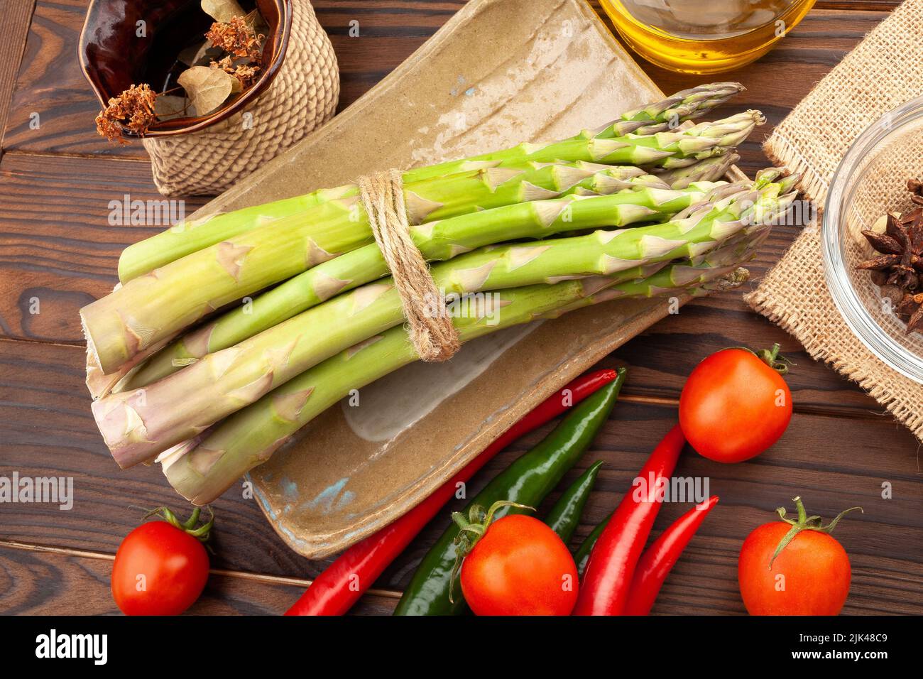 asparagus bunch on wood background Stock Photo