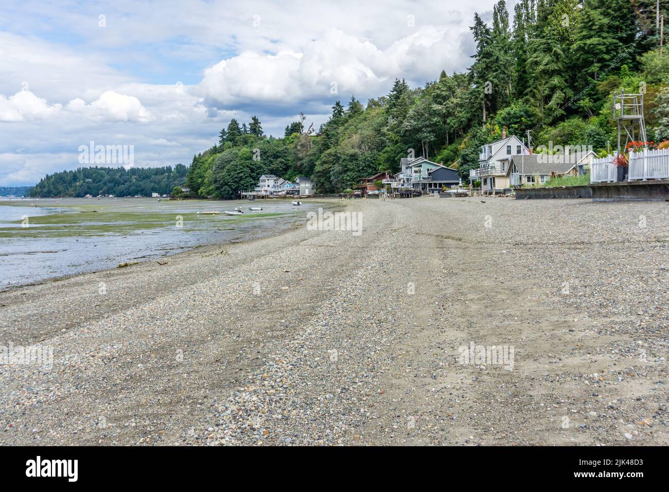 A view of the shoreline in Dash Point, Washington. Stock Photo