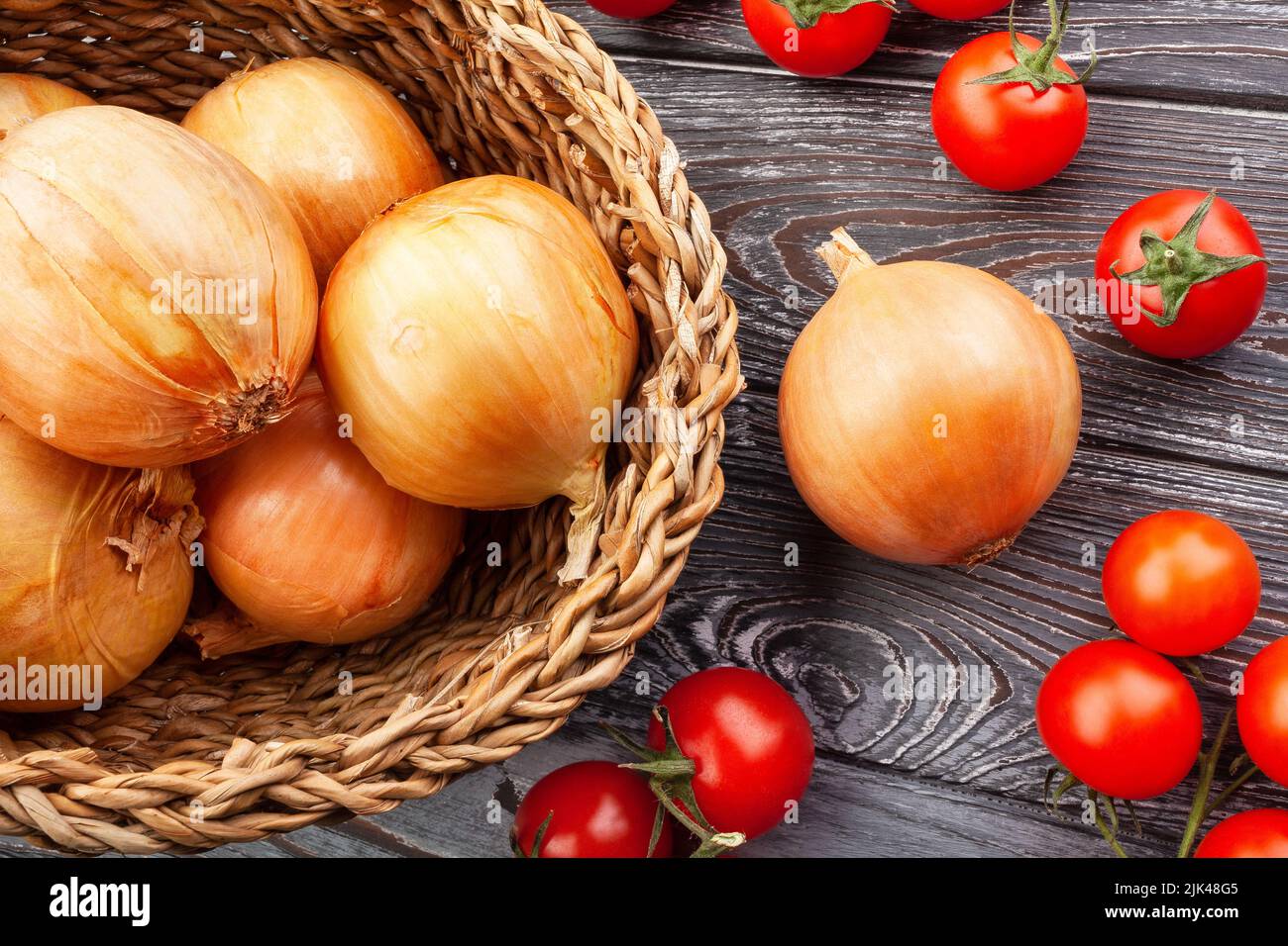 onions group on wood background Stock Photo