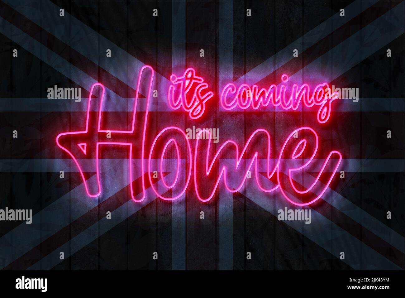 Its Coming Home 3D illustration on a Union Jack Background. Stock Photo