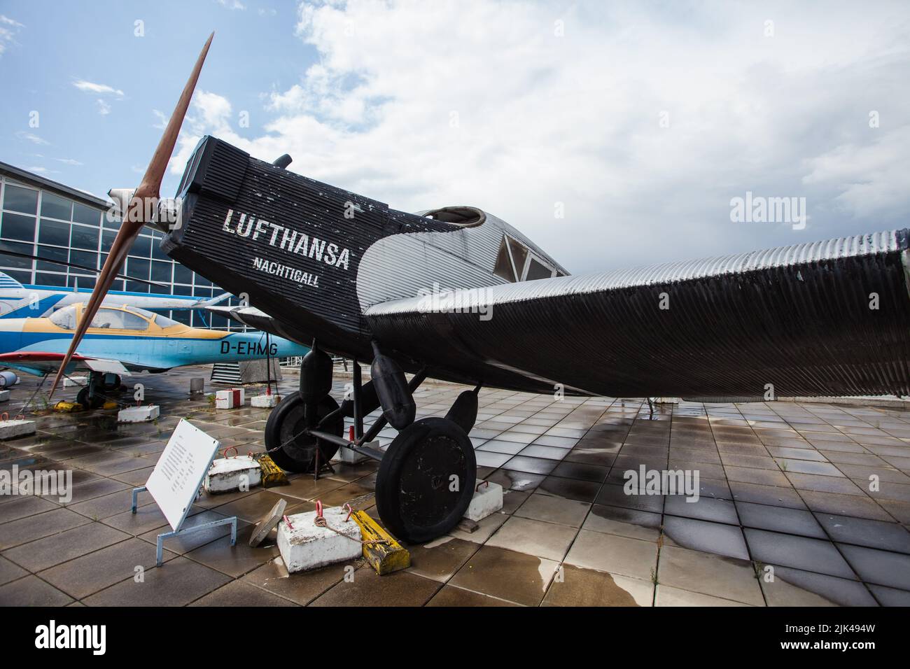 Stuttgart airport, Germany, open space airplane museum,historic Lufthanza airplane on display Stock Photo