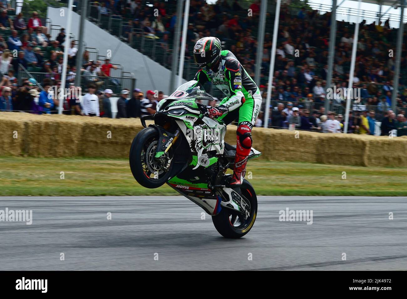 Pulling a wheelie, Peter Hickman, BMW Gas Monkey, FHO Racing BMW, Contemporary Racing Motorcycles, current solo racing motorcycles and sidecar outfits Stock Photo