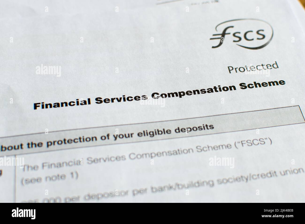 FSCS Financial Services Compensation Scheme letter Stock Photo