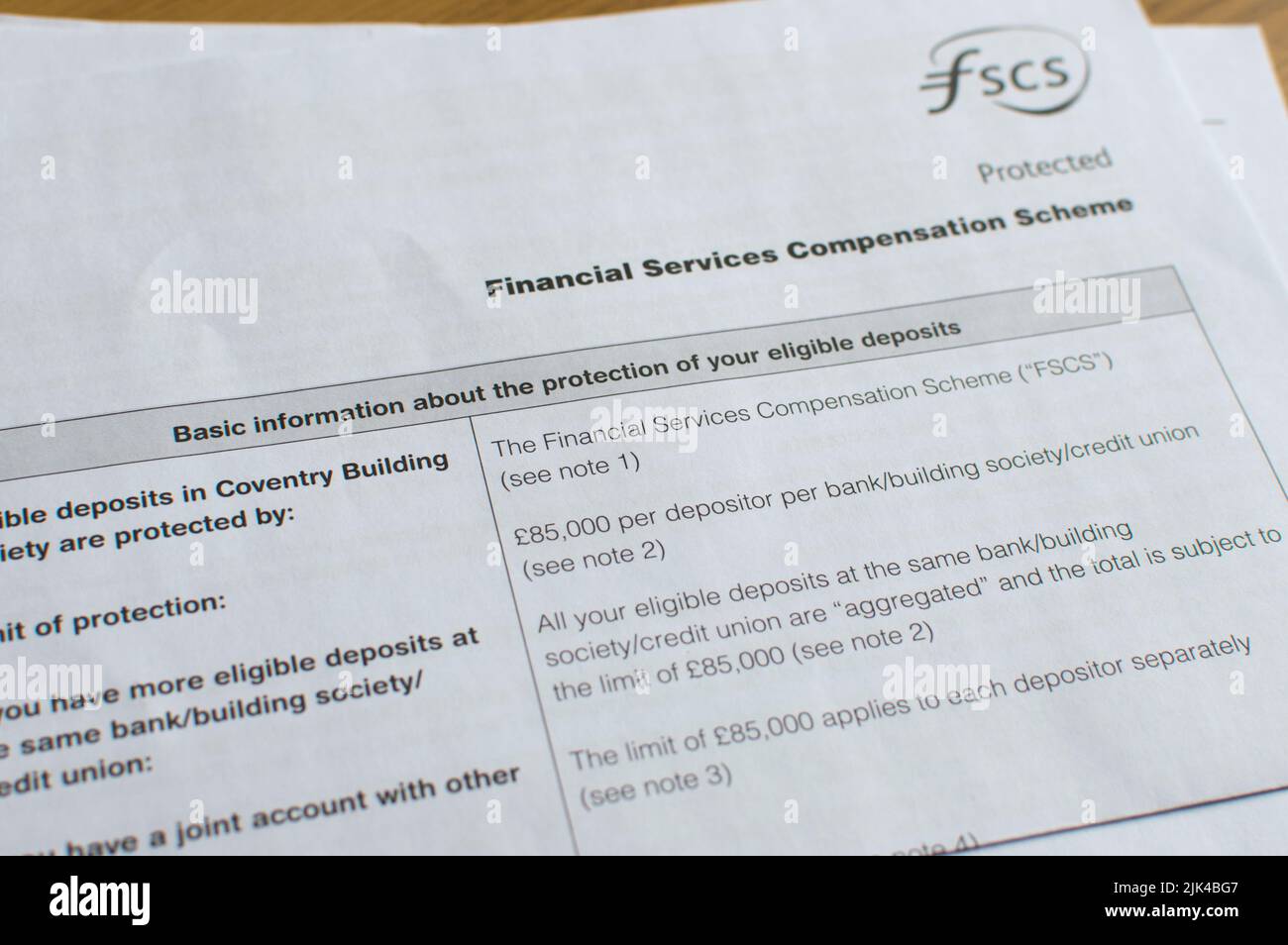 FSCS Financial Services Compensation Scheme letter Stock Photo