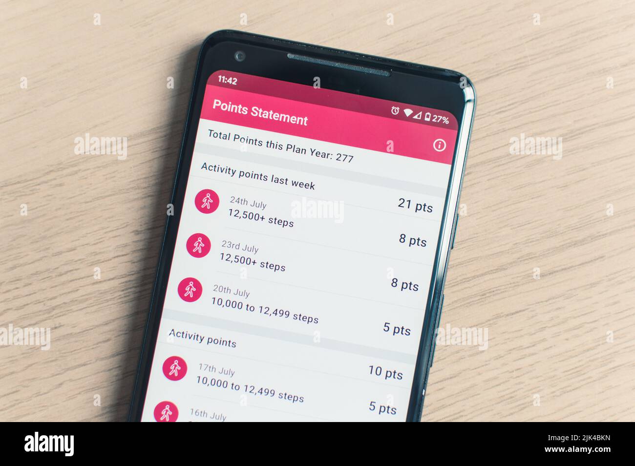 Vitality activity points reward statement Stock Photo Alamy