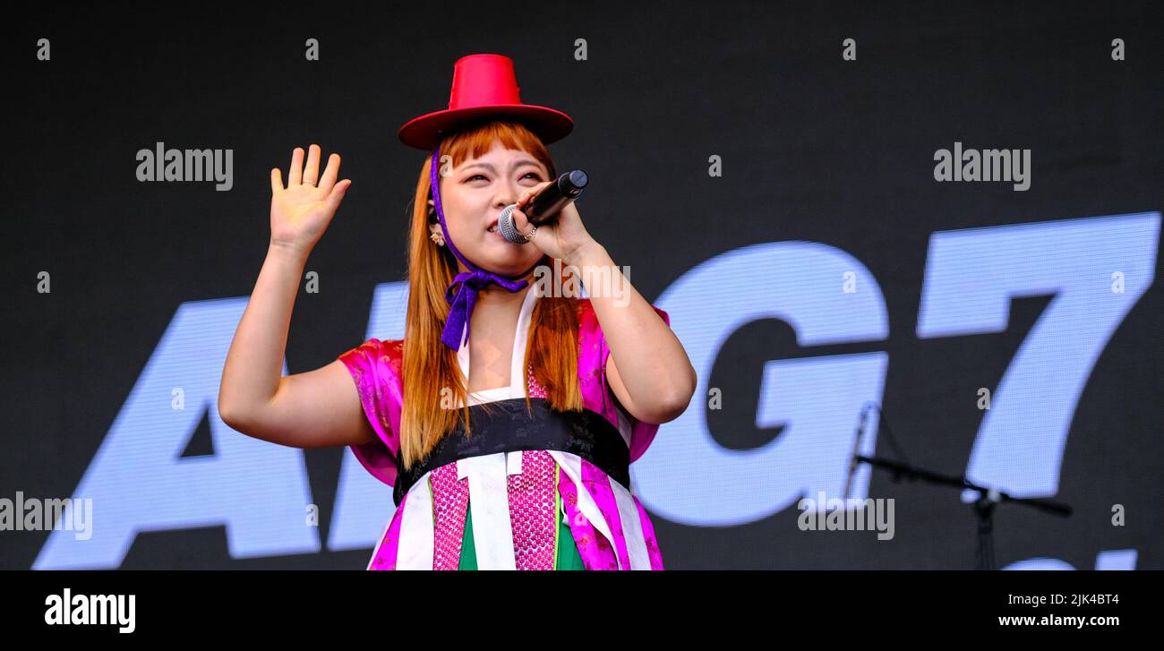 Malmesbury, Wiltshire, UK. 30th July, 2022. Malmesbury Wiltshire. Womad Festival. ADG7 from Korea the Open Air Stage. Credit: charlie bryan/Alamy Live News Stock Photo