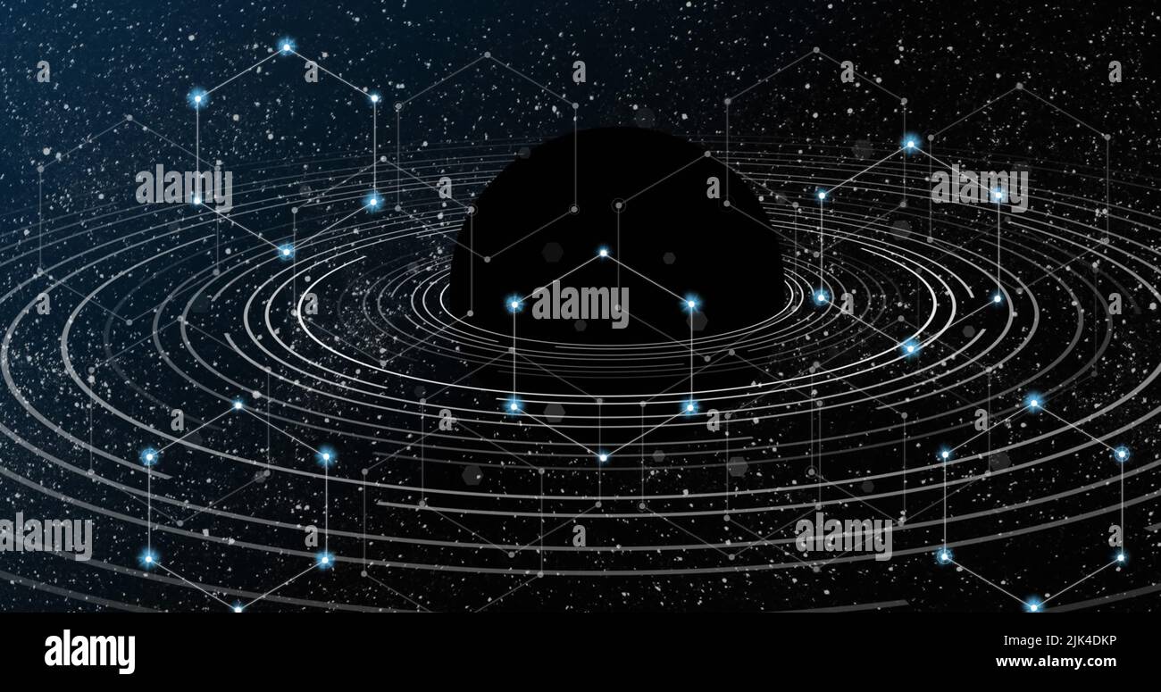Image of network of connections with hexagons and data Stock Photo - Alamy