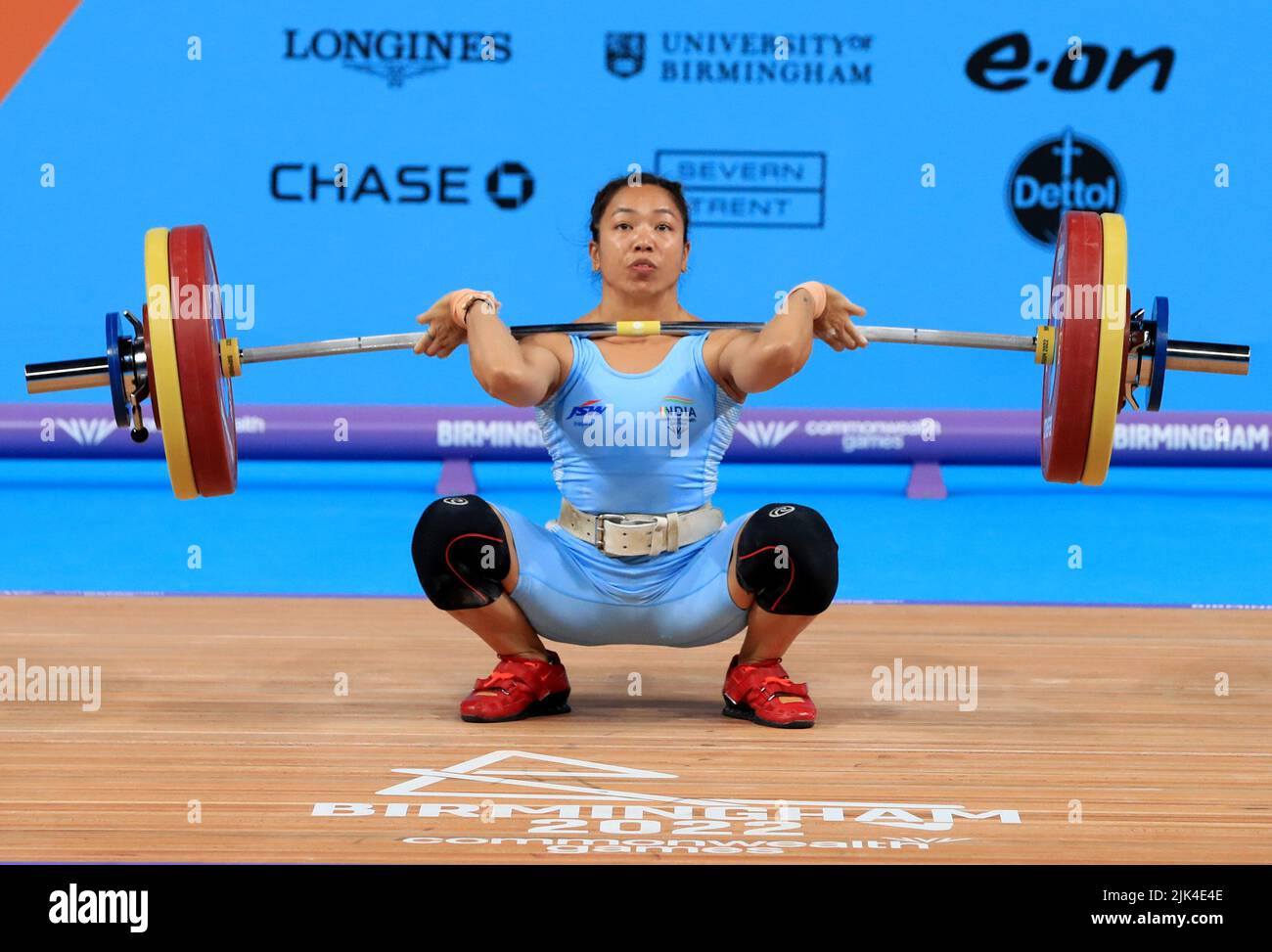 India’s Chanu Saikhom Mirabai in action during the Women’s 49kg