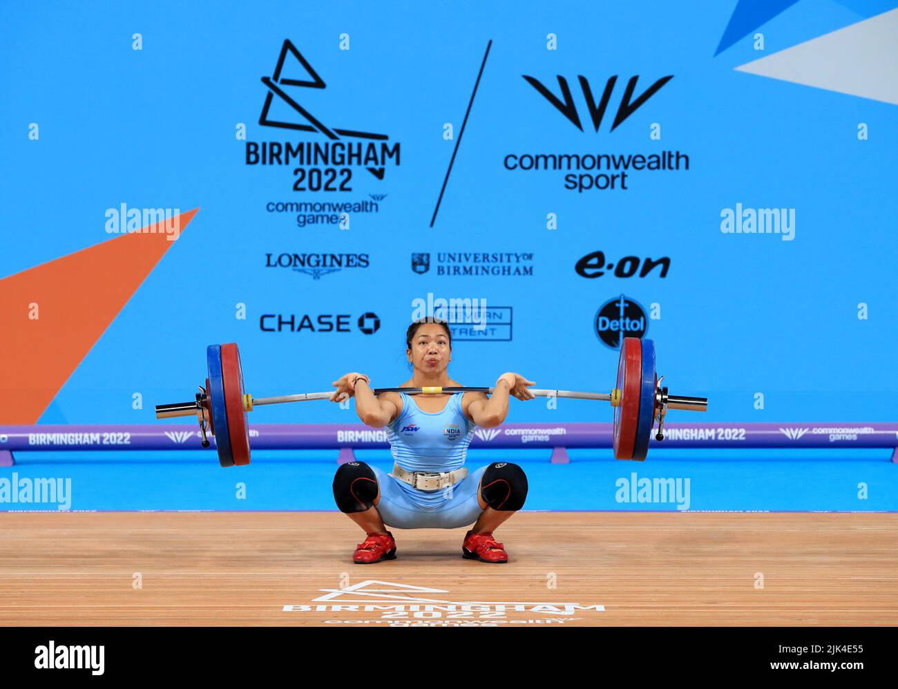 India’s Chanu Saikhom Mirabai in action during the Women’s 49kg