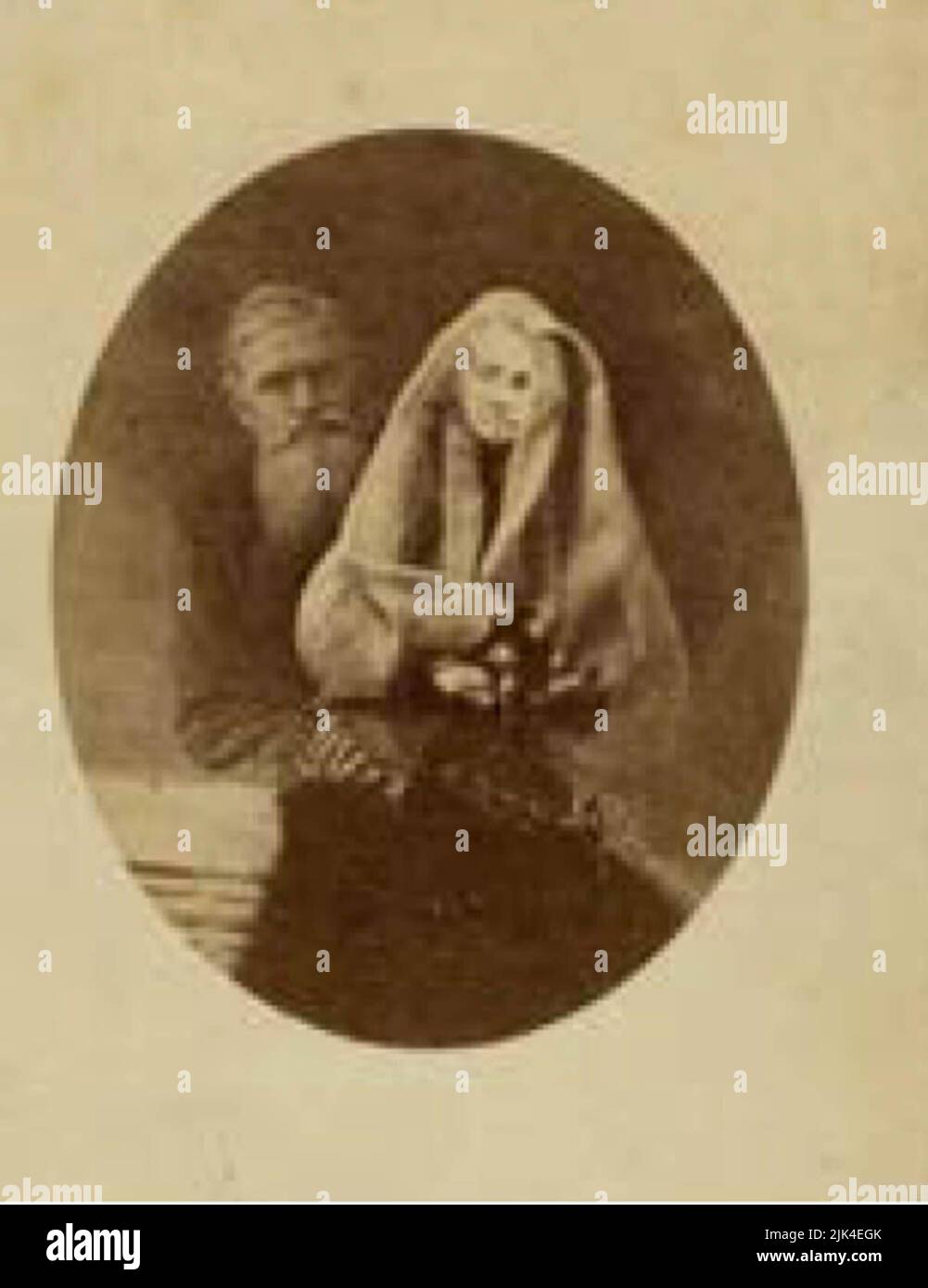 Spirit photograph taken by Hudson of Alfred Russel Wallace and his mother. Stock Photo