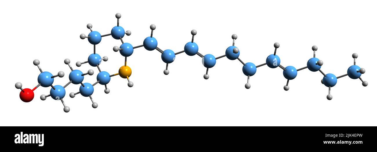 3D image of Euglenophycin skeletal formula - molecular chemical structure of Ichthyotoxin isolated on white background Stock Photo