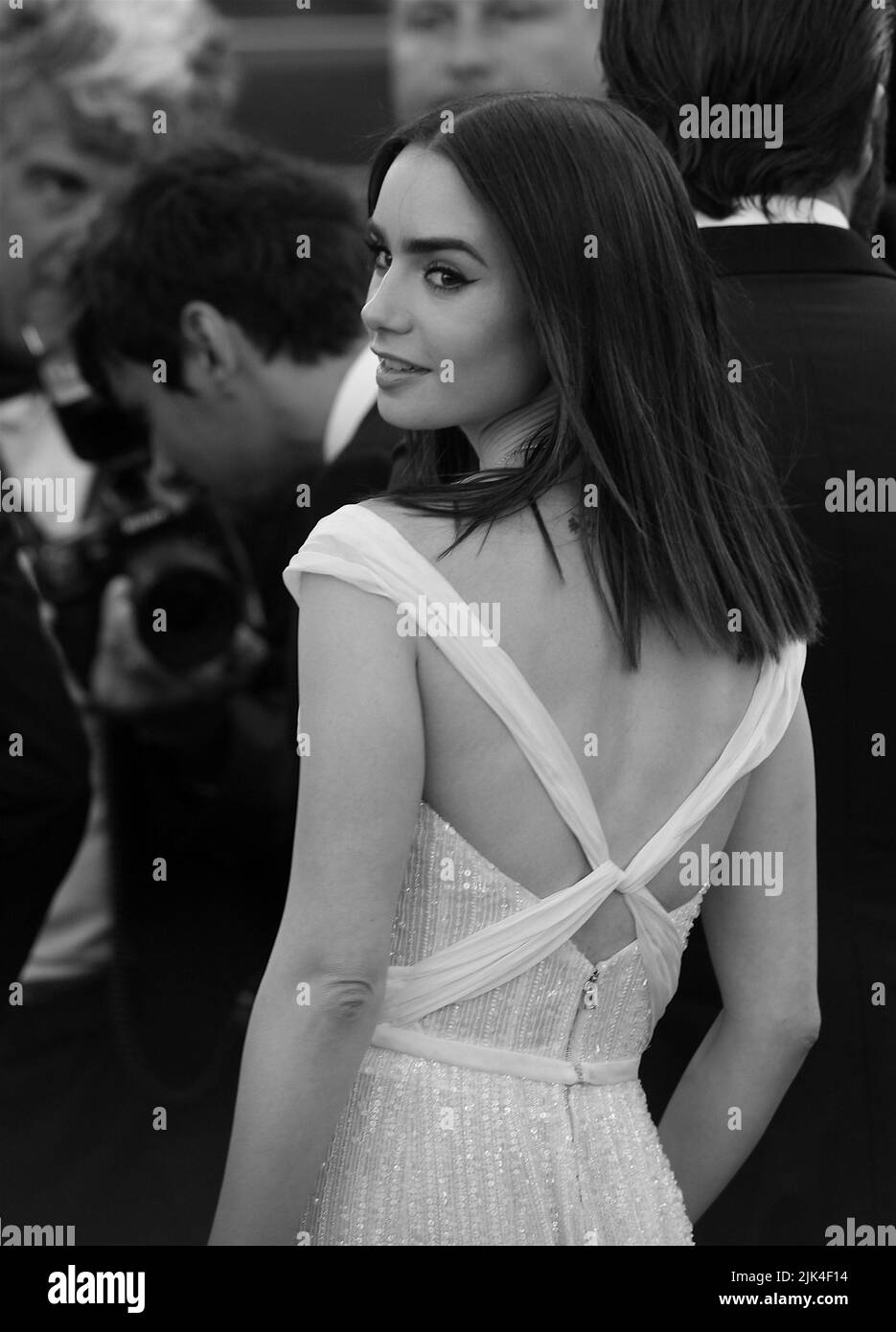 Lily Collins attends the Okja screening during the 70th annual Cannes Film Festival at Palais des Festivals on May 19, 2017 in Cannes, France. Stock Photo
