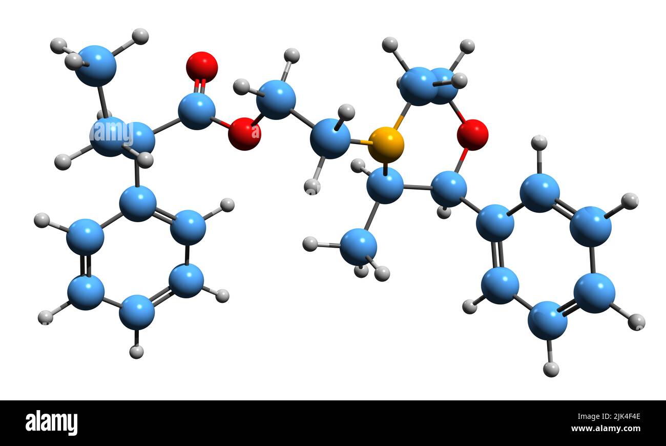 3D image of Fenbutrazate skeletal formula - molecular chemical structure of phenbutrazate isolated on white background Stock Photo