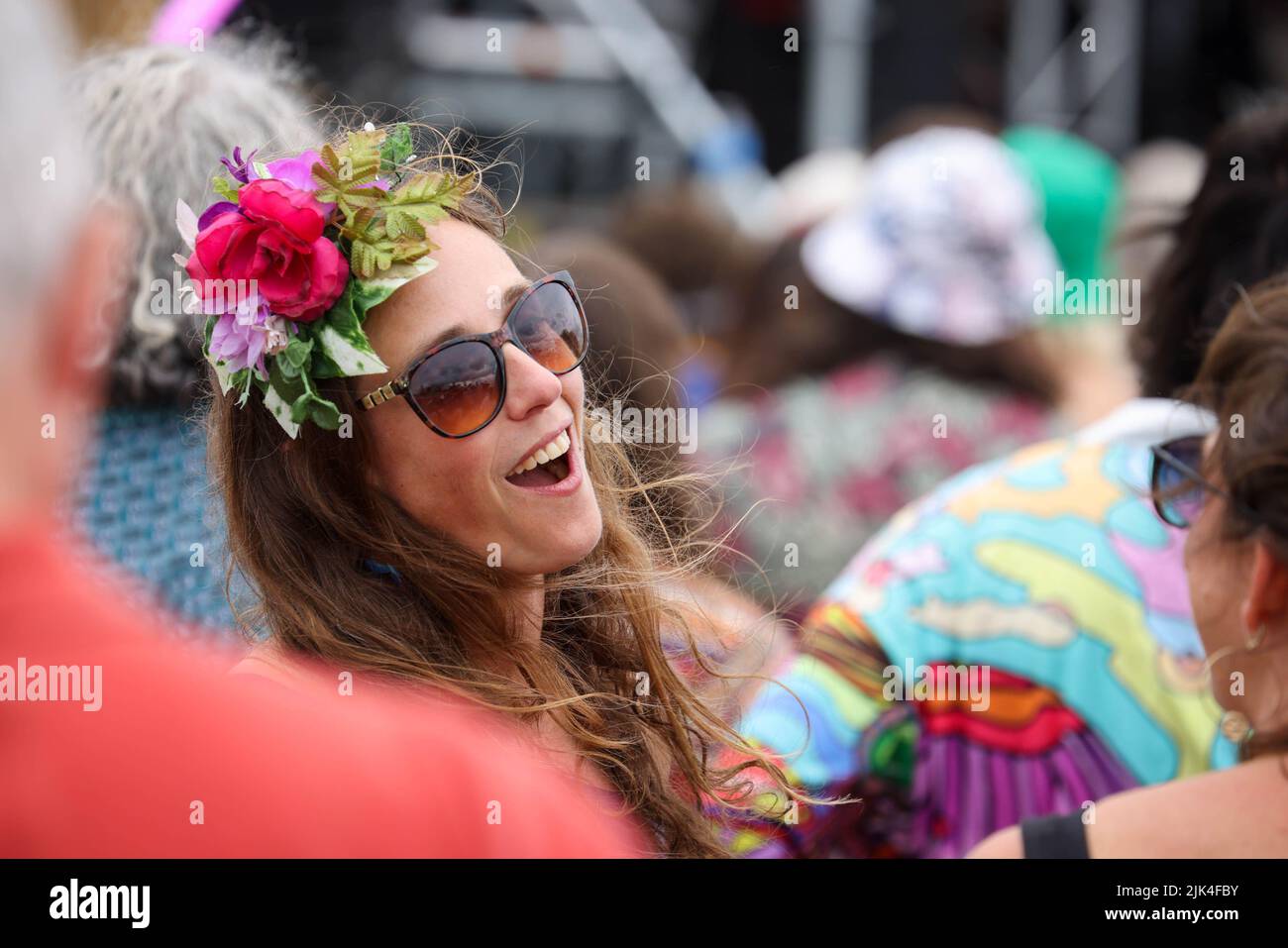 Malmesbury, Wiltshire, UK. 30th July 2022, Womad Festival, Charlton Park, Malmesbury, Wiltshire.   The WOMAD Festival held its first event in 1982 at the Bath and West Showground in Shepton Mallet, Somerset. Over the intervening 40 years, the Peter Gabriel fronted organisation has hosted festivals across the globe, from Spain to New Zealand, Chile to Abu Dhabi. For the 40th anniversary its flagship UK festival is held this weekend from 28-30 July at Charlton Park. WOMAD - World of Music, Arts and Dance. Credit: Casper Farrell Photography/Alamy Live News Stock Photo