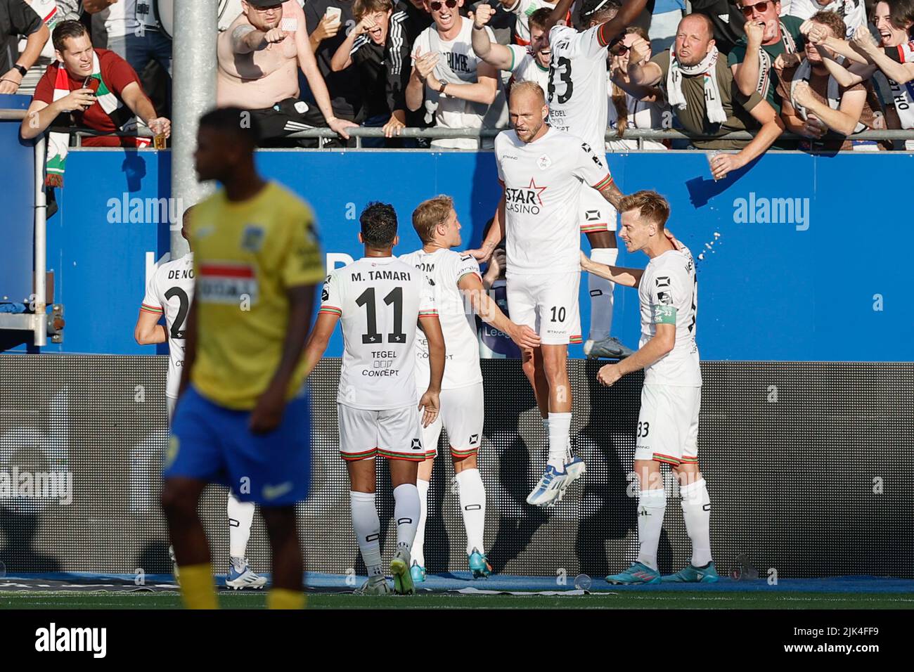OHL's Raphael Holzhauser celebrates after scoring during a soccer match