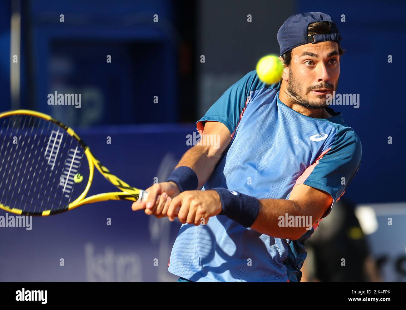 UMAG, CROATIA - JULY 30: Giulio Zeppieri of Italy play against Carlos  Alcaraz of Spain during Men's Single semifinal match on Day 7 of the 2022  Croatia Open Umag at Goran Ivanisevic