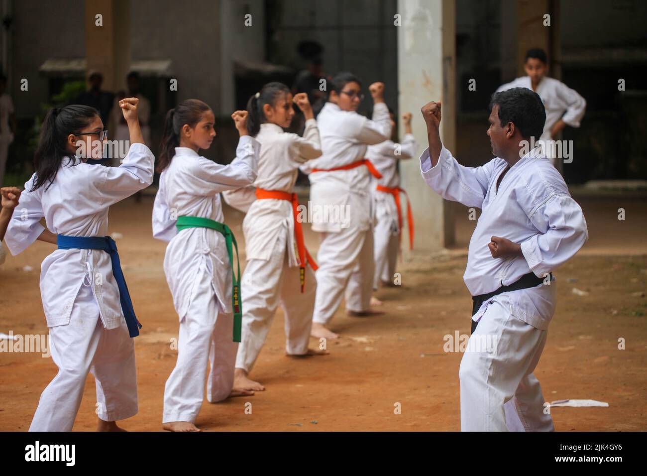 Dhaka, Dhaka, Bangladesh. 30th July, 2022. Girls to protect themselves attends a Karate training