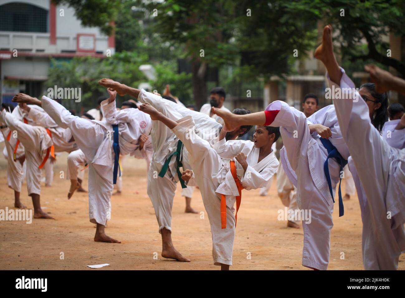 Dhaka, Dhaka, Bangladesh. 30th July, 2022. Children attends a Karate training class leads by Md