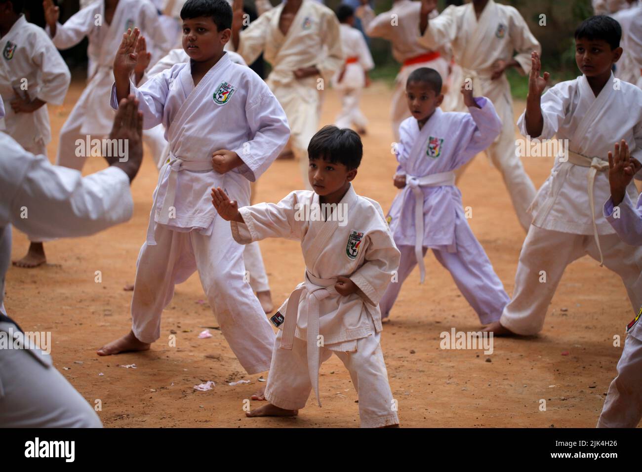 Dhaka, Dhaka, Bangladesh. 30th July, 2022. Children attends a Karate training class leads by Md