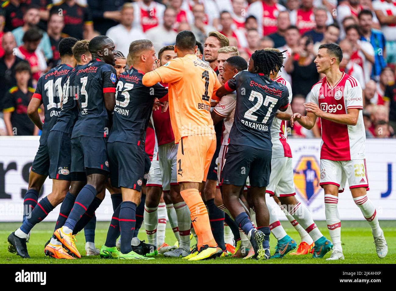 AMSTERDAM, THE NETHERLANDS - JULY 30: players of PSV fighting with ...