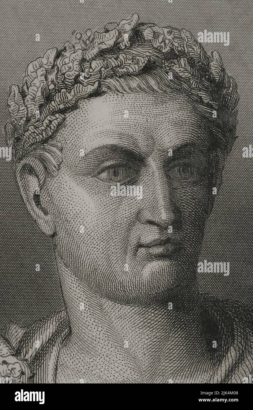 Constantine I the Great (Gaius Flavius Valerius Constantinus) (ca. 272 - 337). Roman emperor. Portrait. Engraving. Detail. 'Historia Universal)', by César Cantú. Volume II, 1854. Stock Photo