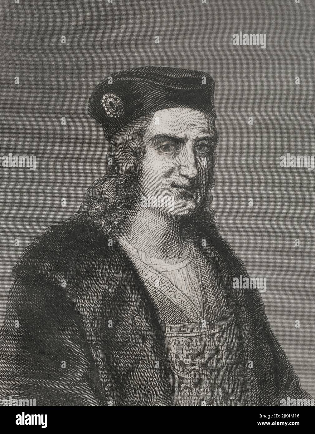 Gonzalo Fernández de Cordoba (1453-1515), called "El Gran Capitan" ("The Great Captain)". Spanish general. Portrait. Engraving by Geoffroy. "Historia Universal", by César Cantú. Volume IV, 1856. Stock Photo