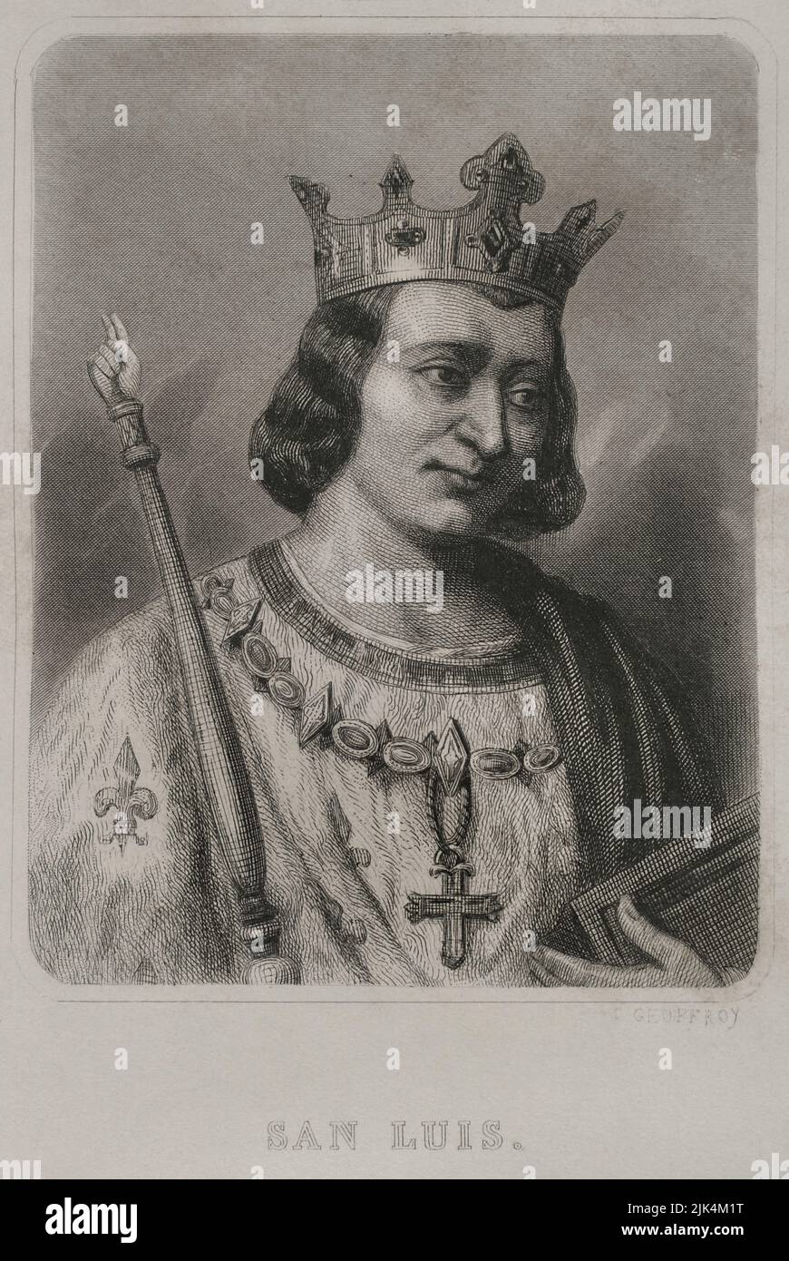 Louis IX or Saint Louis (1214-1270). King of France (1226-1270). Portrait. Engraving by Geoffroy. 'Historia Universal', by César Cantú. Volume IV, 1856. Stock Photo