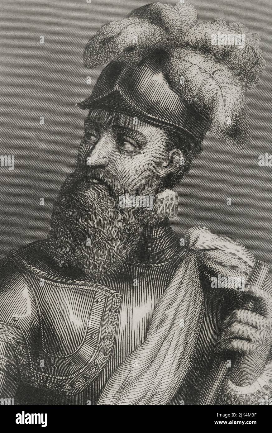 Francisco Pizarro (1478-1541). Spanish conqueror of the Inca empire. Portrait. Engraving. 'Historia Universal', by César Cantú. Volume IV, 1856. Stock Photo