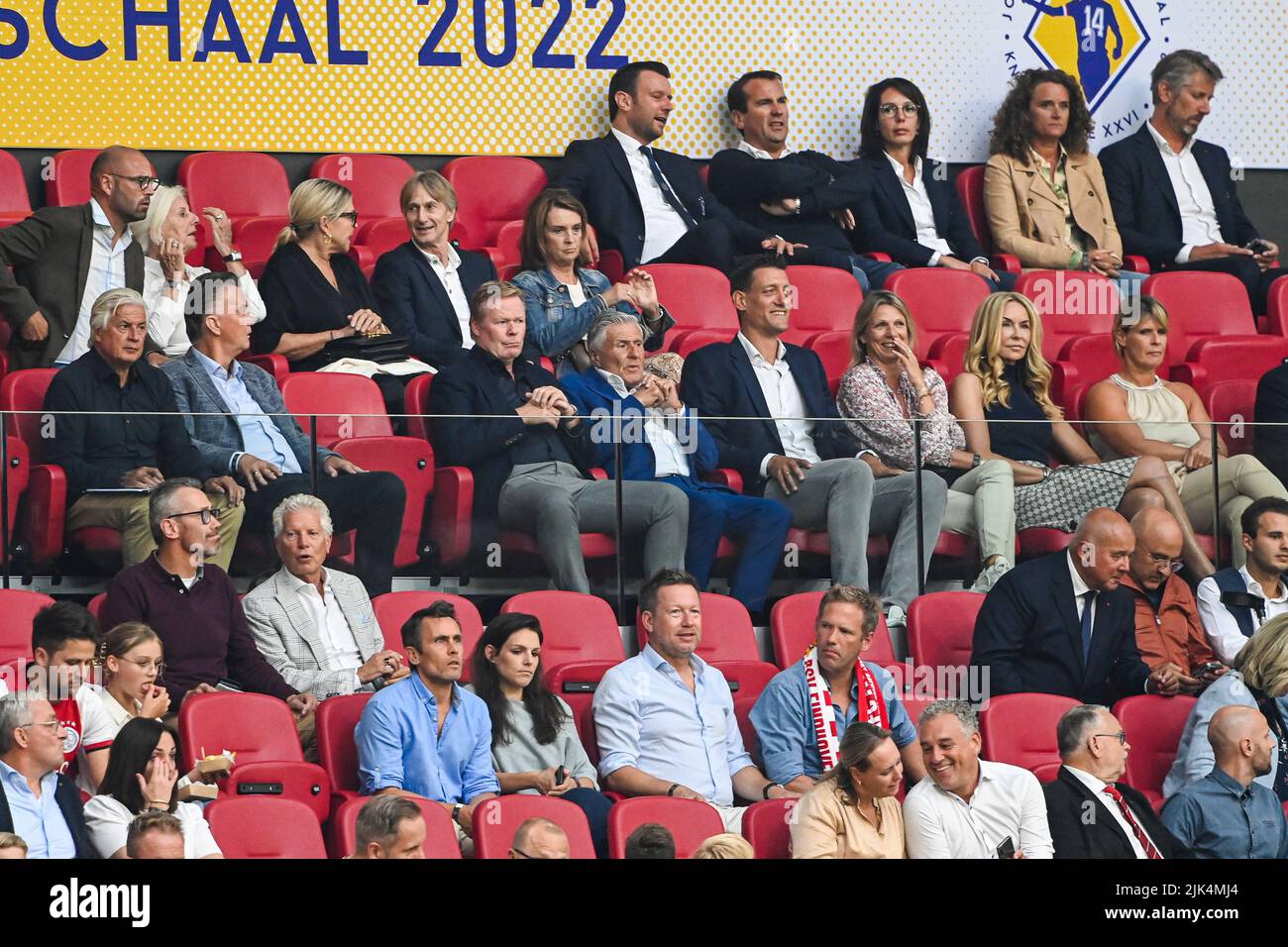AMSTERDAM - Louis van Gaal, Marianne van Leeuwen, Ronald Koeman and Marcel Bout among others in the stands during the Johan Cruyff scale match between Ajax Amsterdam and PSV Eindhoven at the Johan Cruijff Arena on July 30, 2022 in Amsterdam, Netherlands. ANP OLAF KRAAK Stock Photo