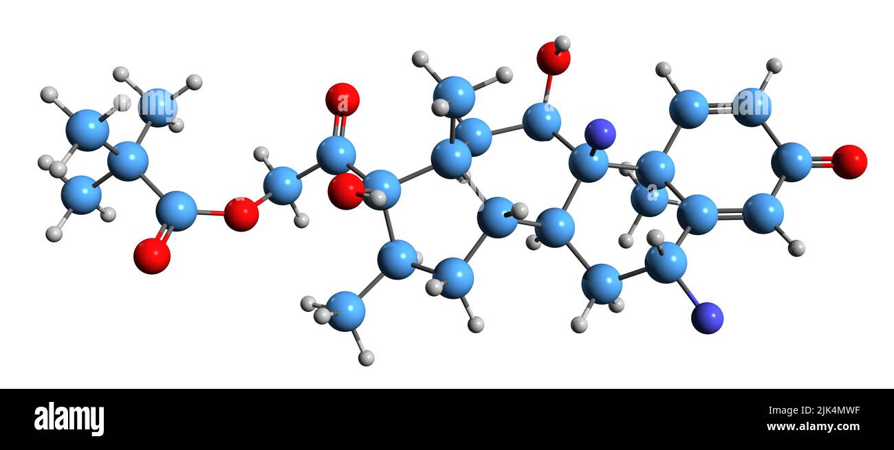 3D image of Flumetasone pivalate skeletal formula - molecular chemical structure of synthetic glucocorticoid corticosteroid synthetic glucocorticoid Stock Photo