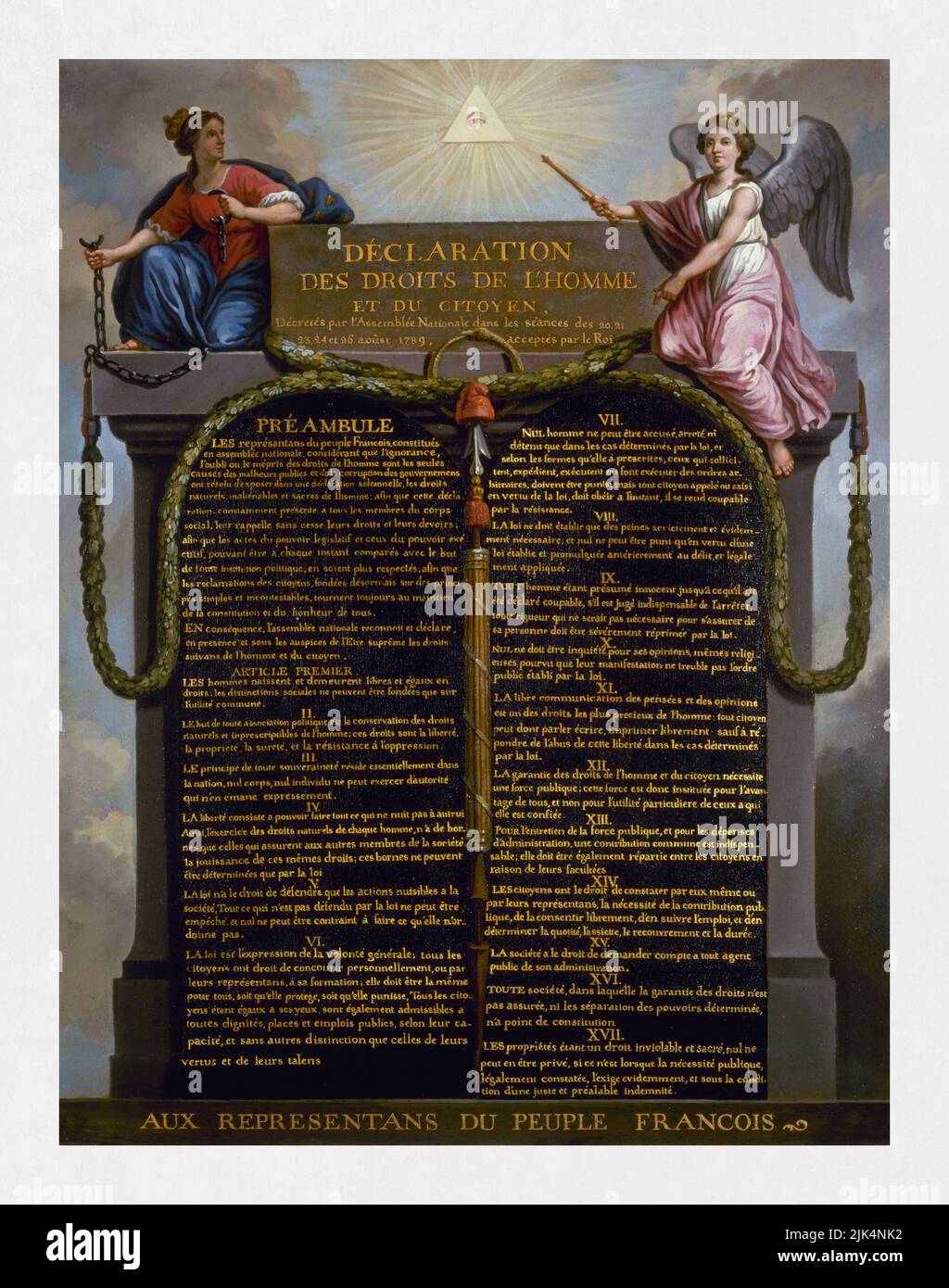 Representation of the Declaration of the Rights of Man and of the Citizen in 1789 by French artist Jean-Jacques Le Barbier. Stock Photo