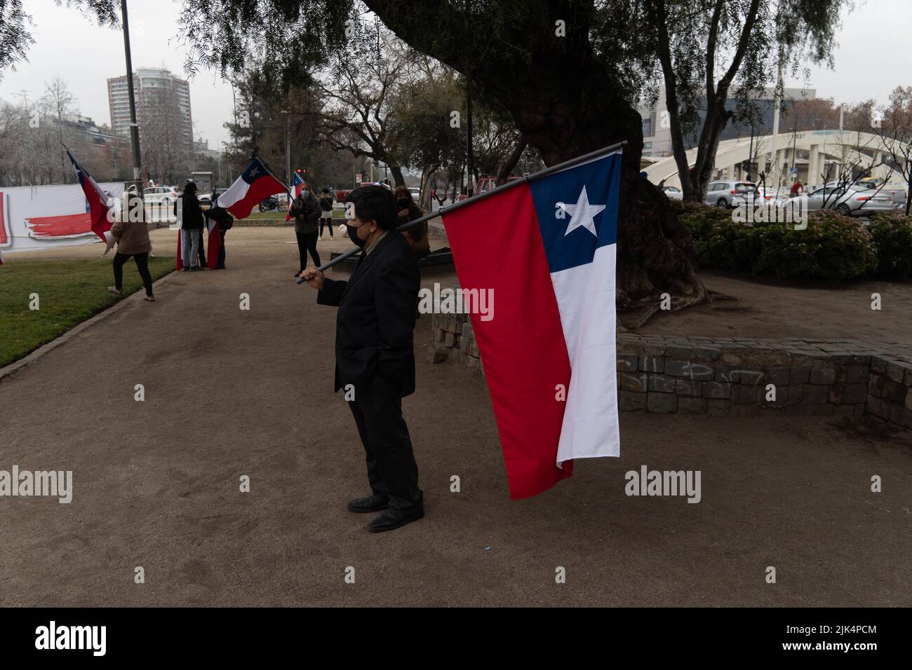 Santiago, Metropolitana, Chile. 30th July, 2022. A man against the new proposed constitution takes part in a rally in Santiago, Chile. On September 4, Chile will vote on whether to approve or reject the new constitution. (Credit Image: © Matias Basualdo/ZUMA Press Wire) Stock Photo