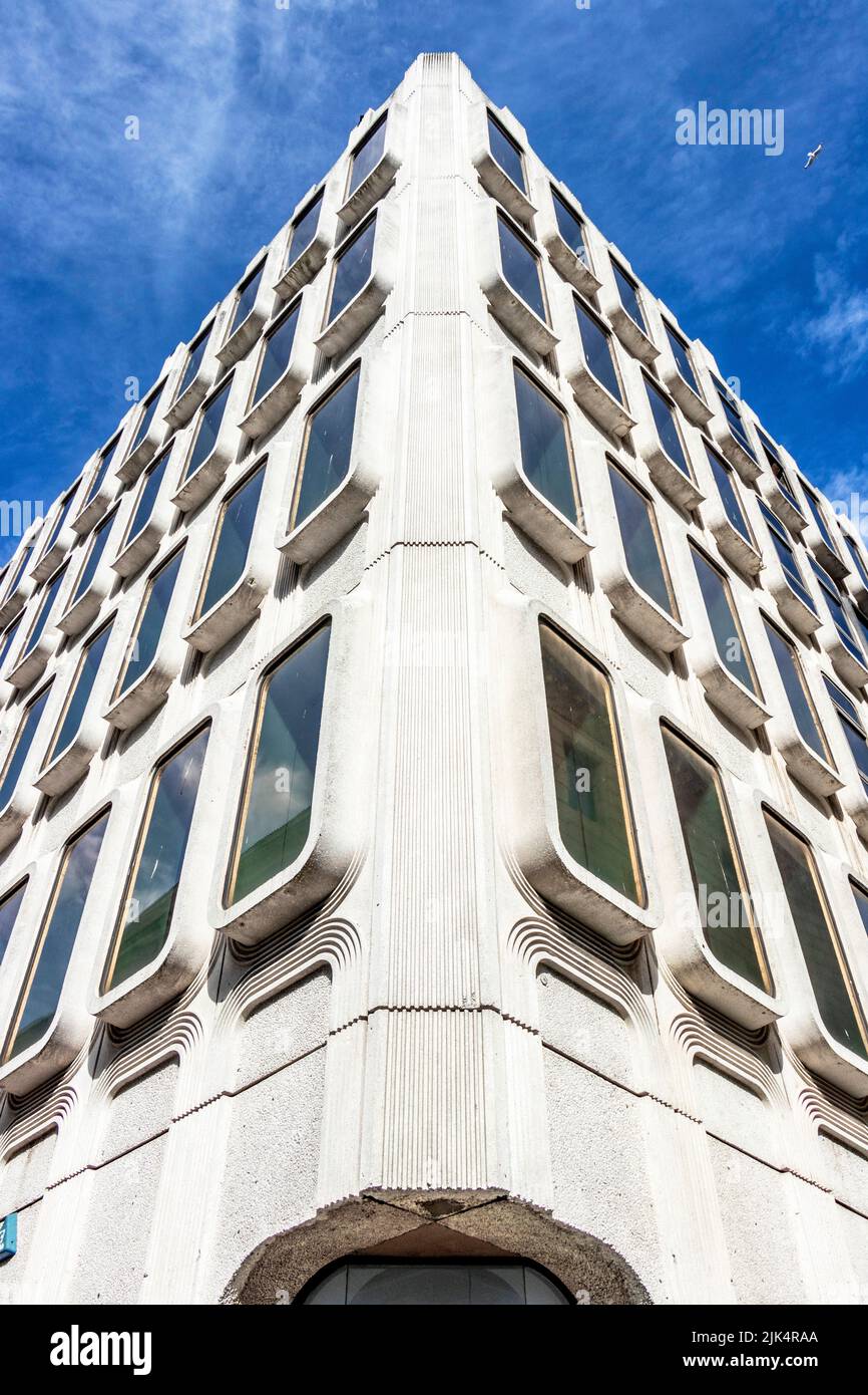 looking up corner brutalist office building Norwich house liverpool