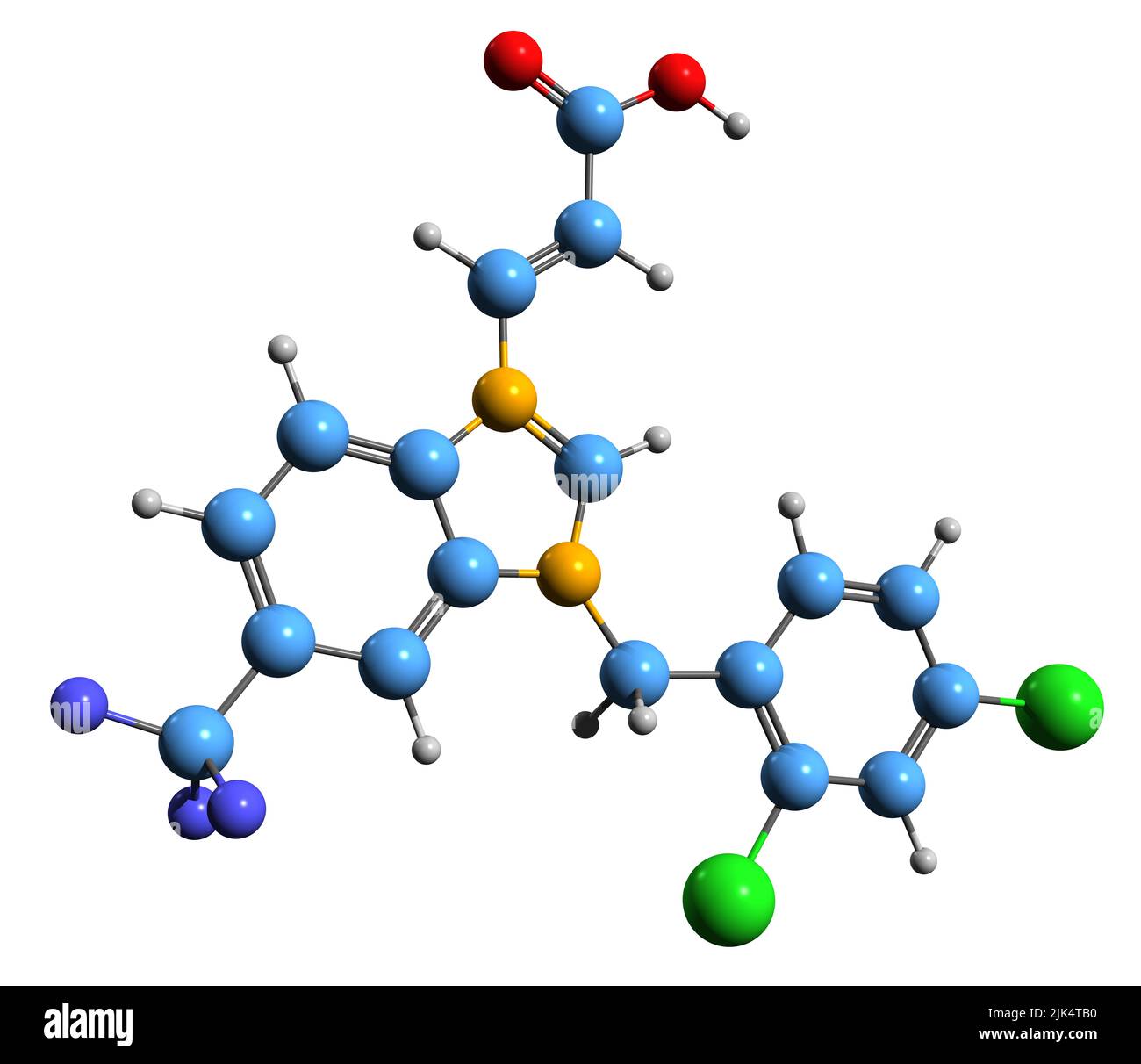 3D image of Gamendazole skeletal formula - molecular chemical structure of antispermatogenic male contraception isolated on white background Stock Photo