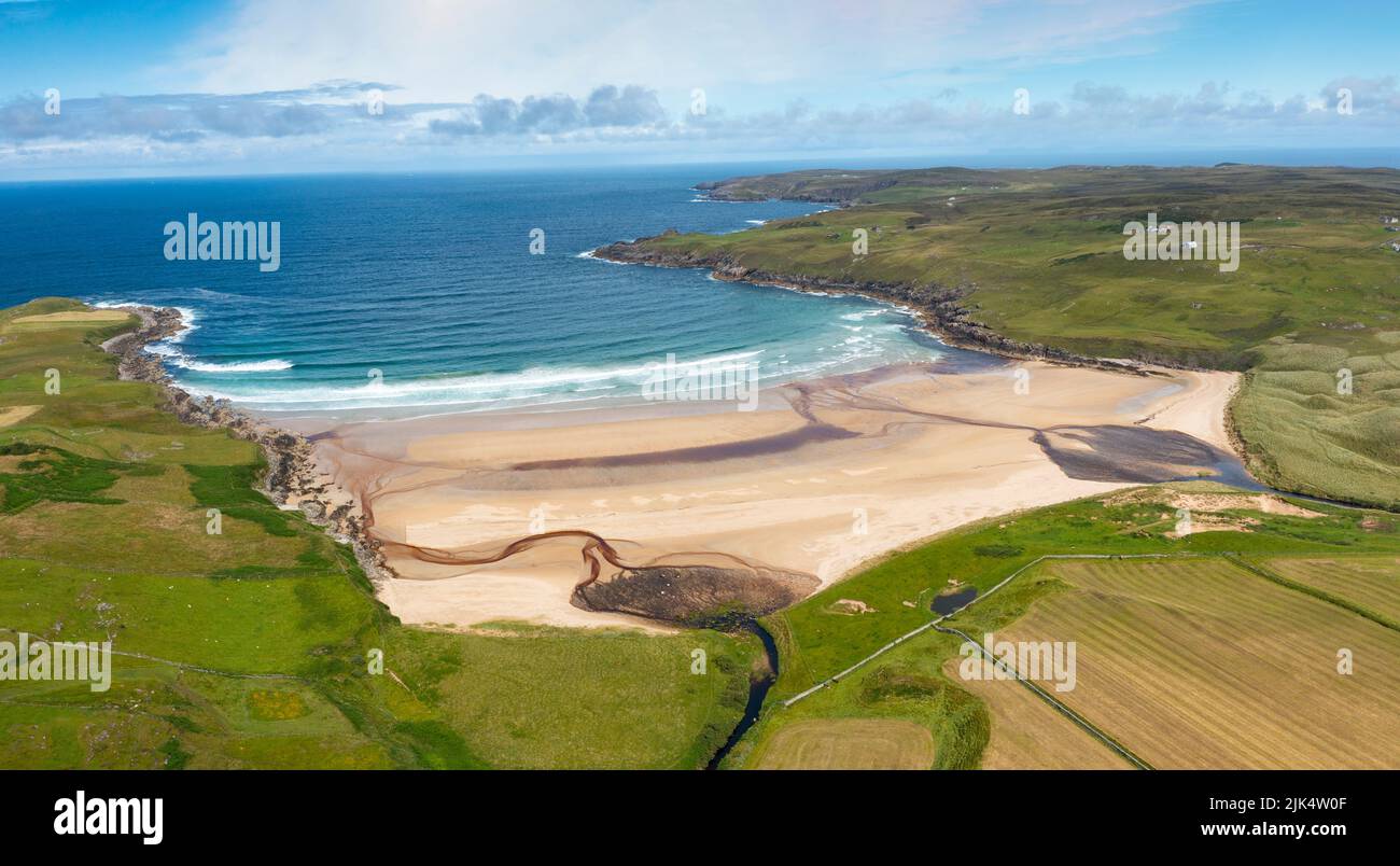 Aerial view of Armadale bay and beach on North Coast 500 in Scotland, UK Stock Photo
