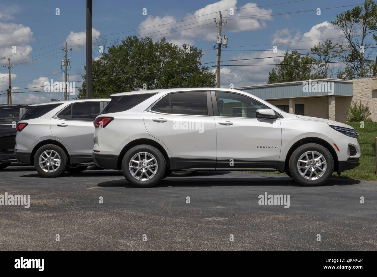 Indianapolis - Circa July 2022: Chevrolet Equinox display at a dealership. Chevy offers the Equinox as a mid-sized SUV. Stock Photo