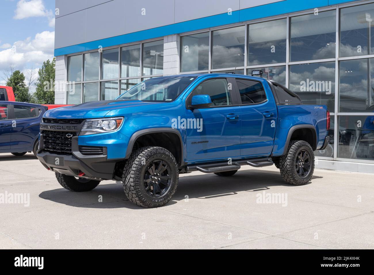 Plainfield - Circa July 2022: Chevrolet Colorado pickup display. Chevy offers the Colorado in the base LS, ZR2, Z71 and LT models. Stock Photo