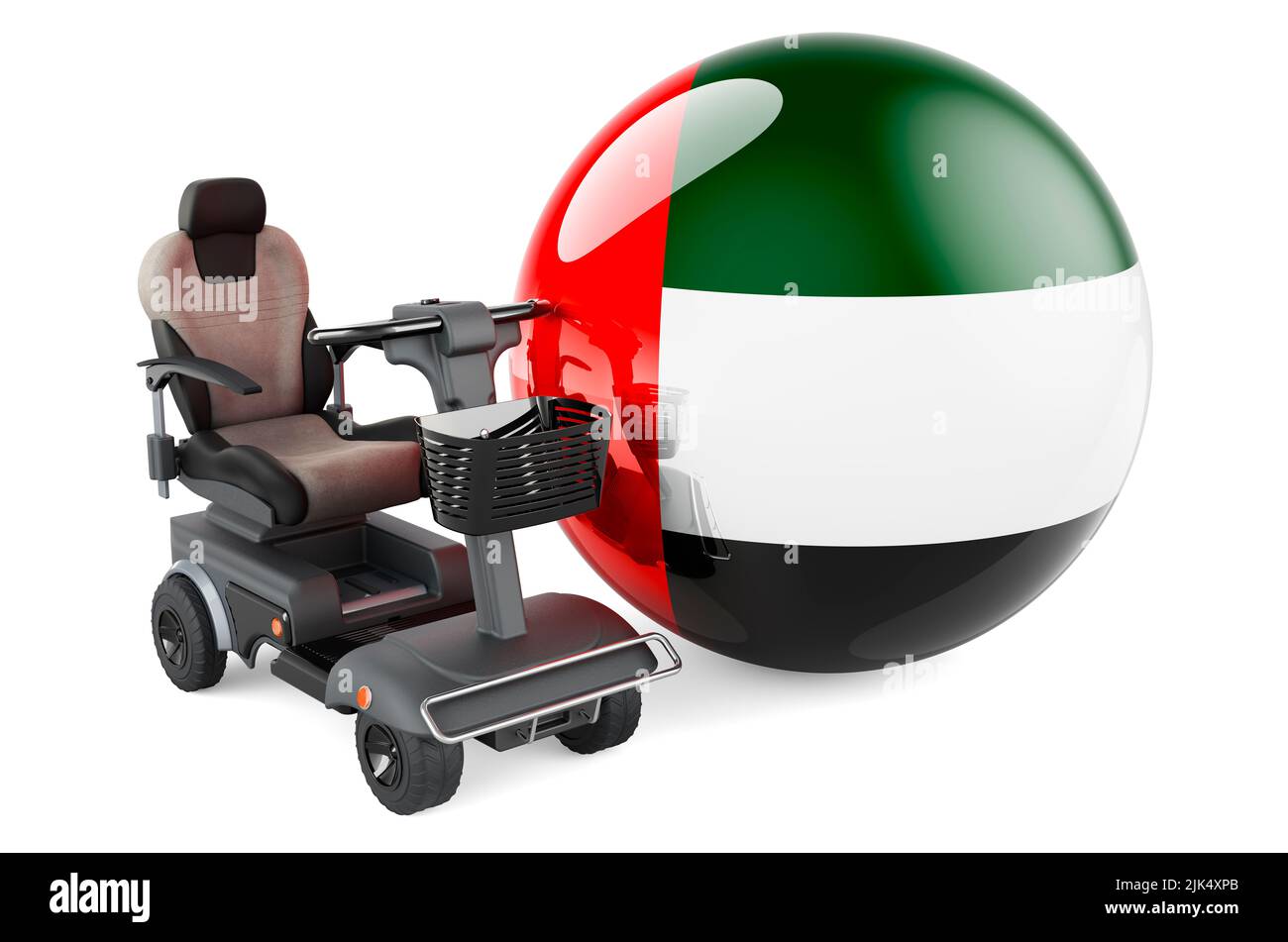 The United Arab Emirates flag with indoor powerchair or electric