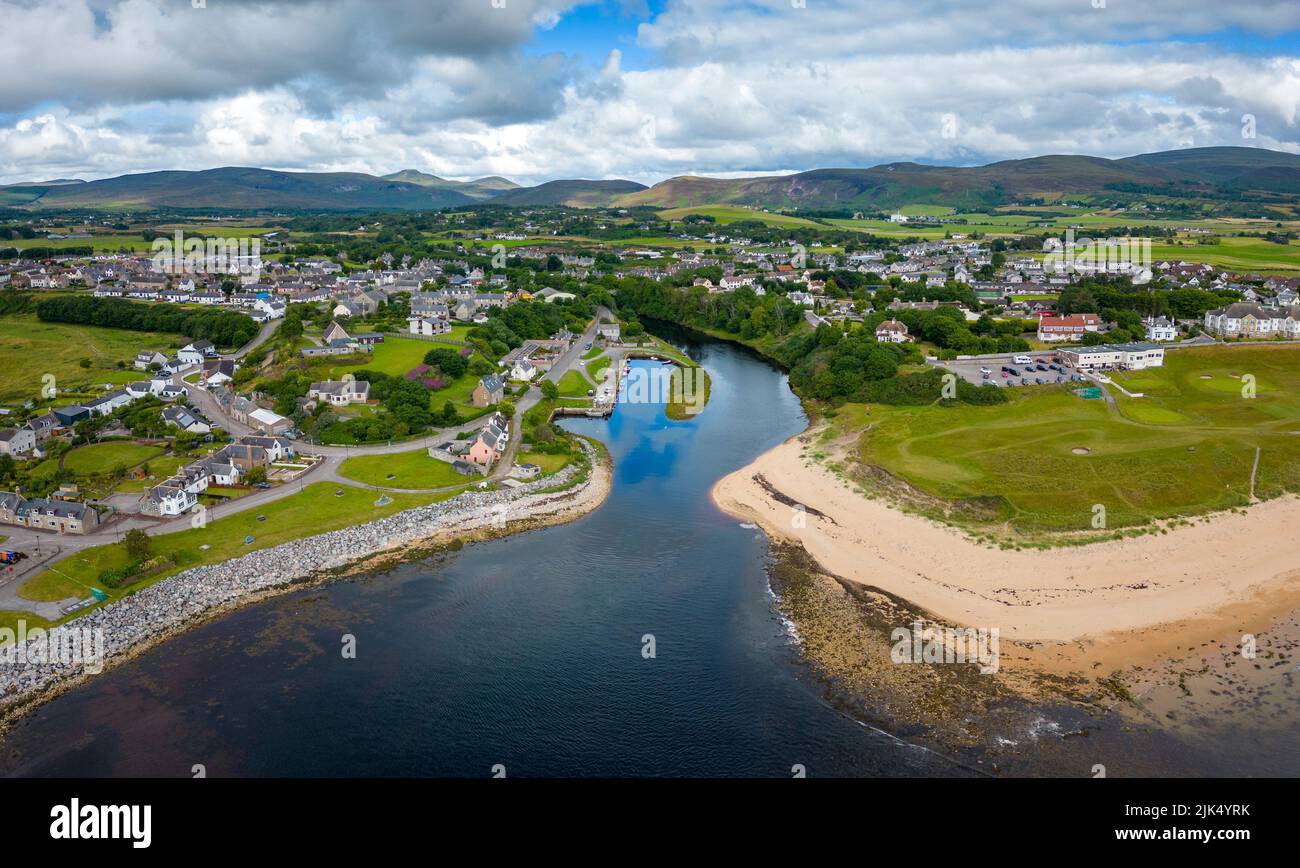 Aerial view of village of Brora on North coast 500 in Sutherland, Scotland, UK Stock Photo Alamy