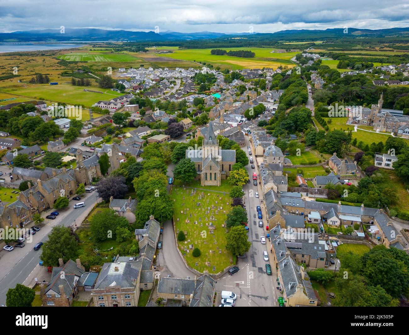 Aerial view of centre of Dornoch town in Sutherland, Scotland, UK Stock Photo Alamy