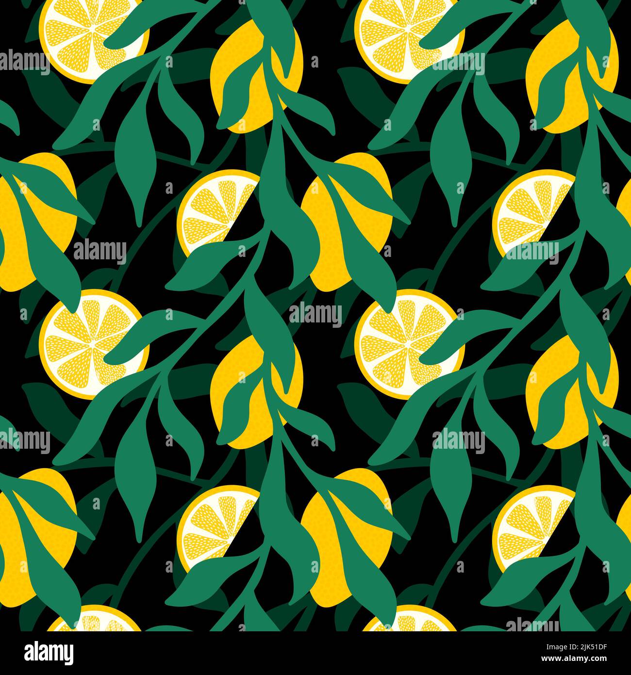 Summer fruit seamless lemon and leaves pattern for wrapping paper and ...