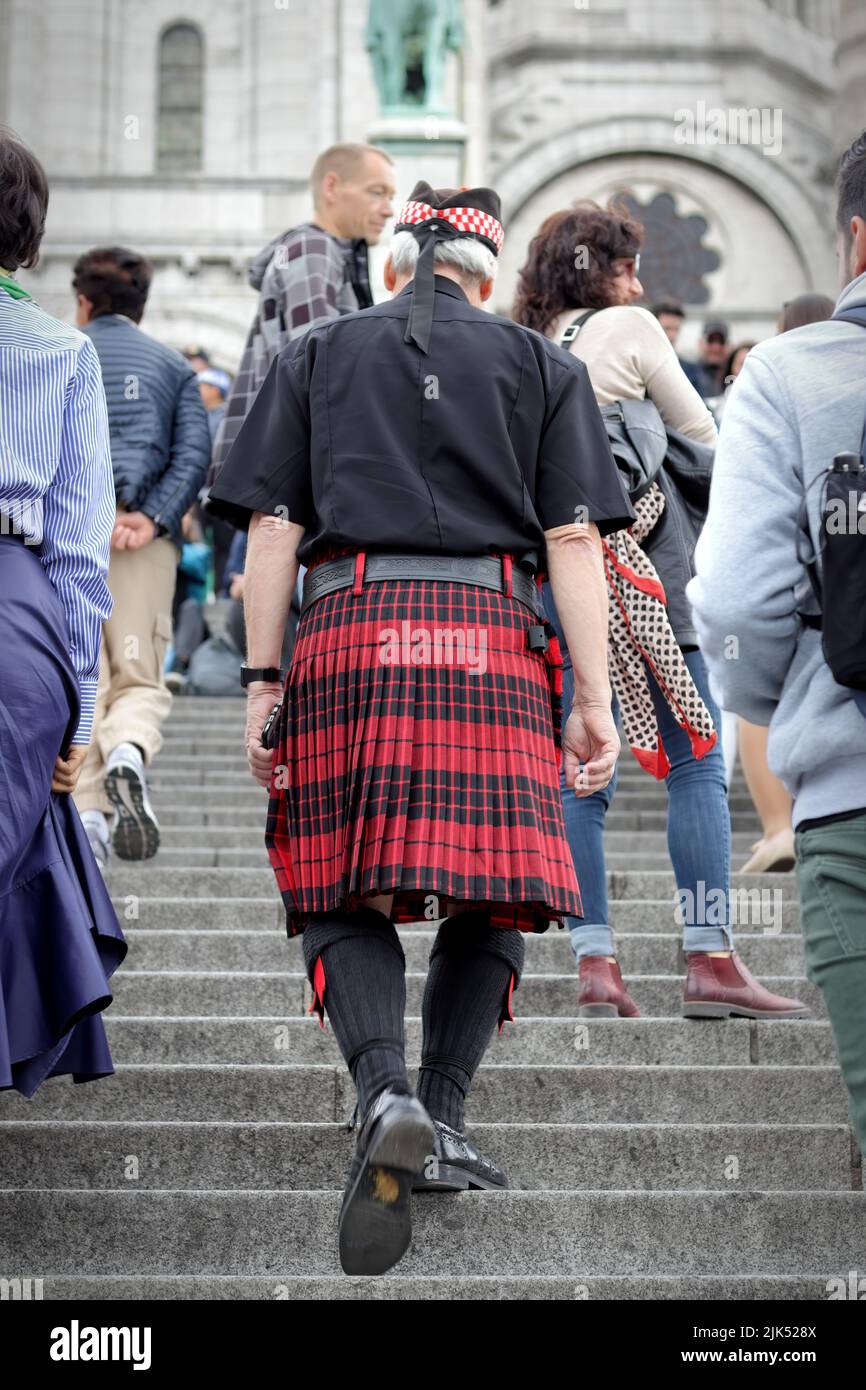 PARIS / FRANCE - June 10, 2019: Scot tourist man visiting Montmartre in Paris, France Stock Photo