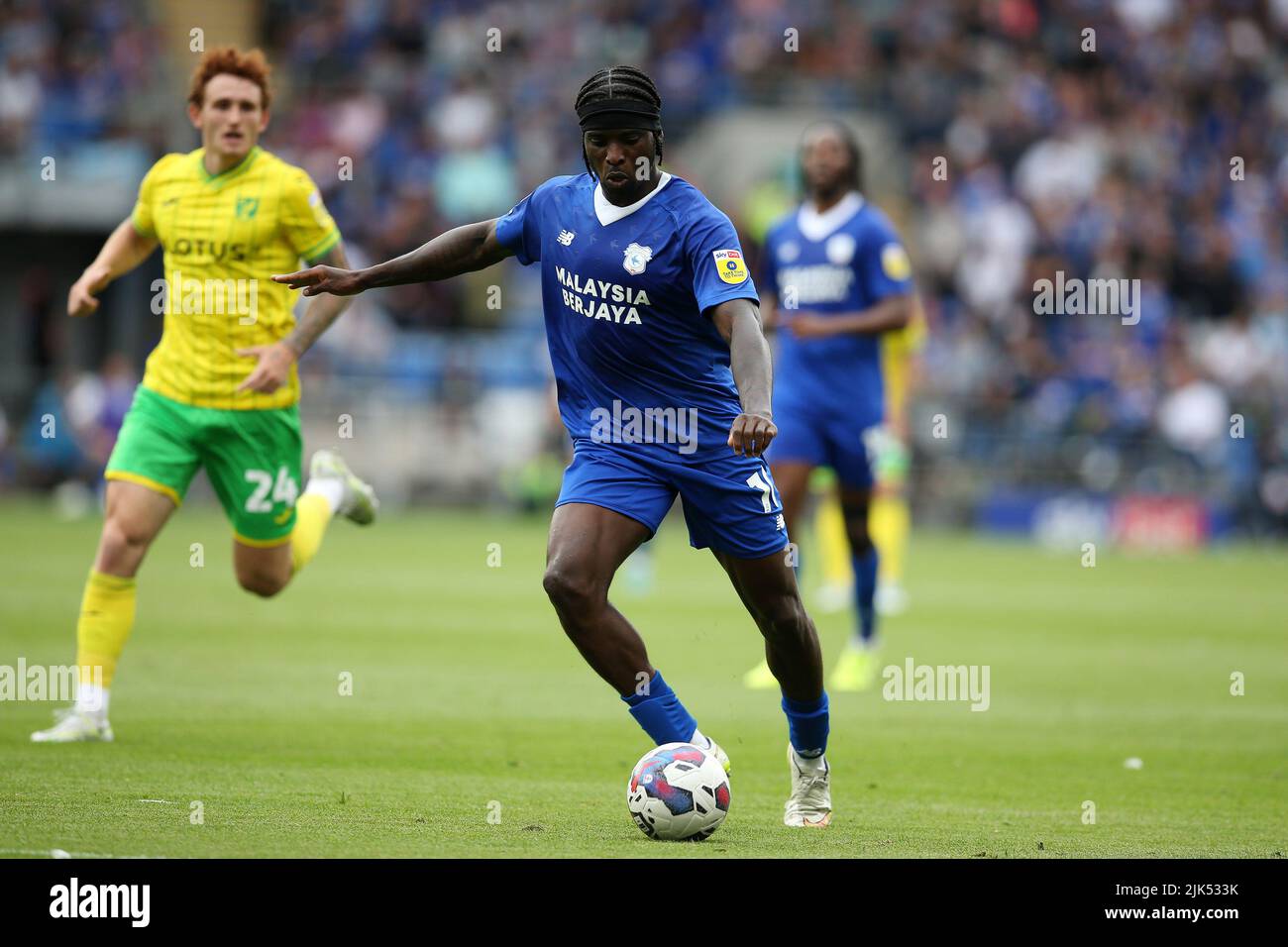 Cardiff, UK. 30th July, 2022. Sheyi Ojo of Cardiff City in action. EFL Skybet championship match, Cardiff city v Norwich City at the Cardiff City Stadium in Cardiff, Wales on Saturday 30th July 2022. this image may only be used for Editorial purposes. Editorial use only, license required for commercial use. No use in betting, games or a single club/league/player publications. pic by Andrew Orchard/Andrew Orchard sports photography/Alamy Live news Credit: Andrew Orchard sports photography/Alamy Live News Stock Photo