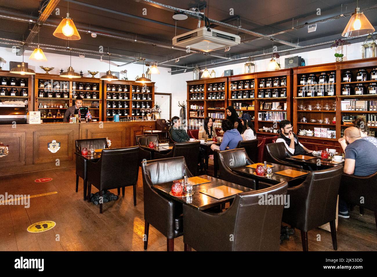 Interior of London Tea Exchange tea house on Brick Lane, London, UK