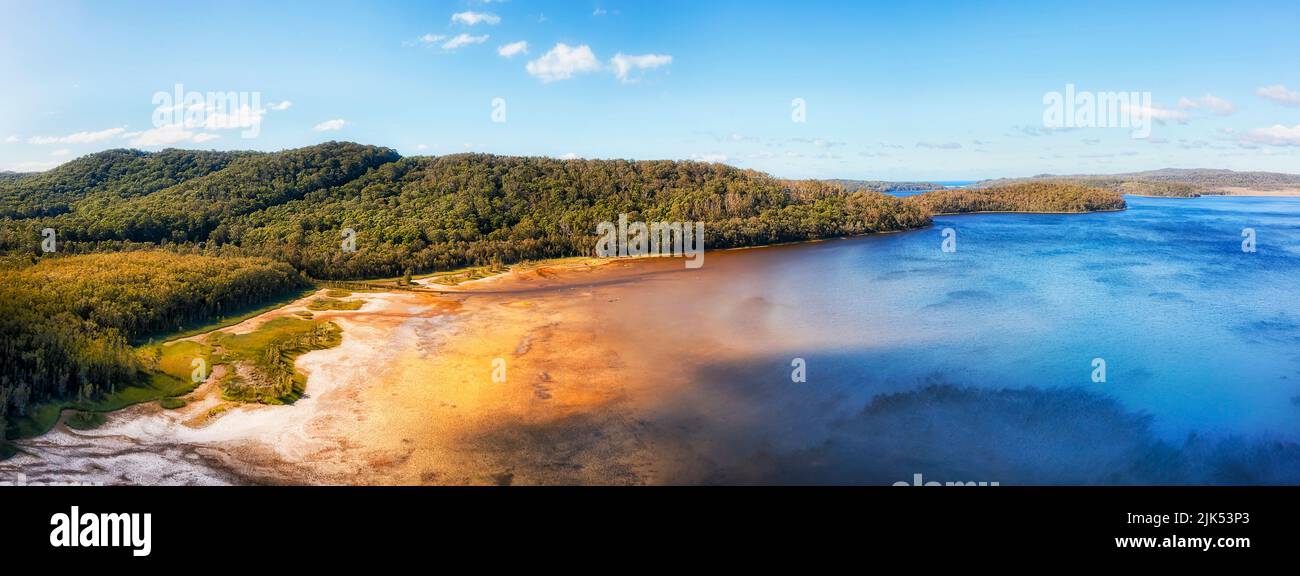 Scenic Myalls lake national park in Australia - wide aerial landscape panorama . Stock Photo