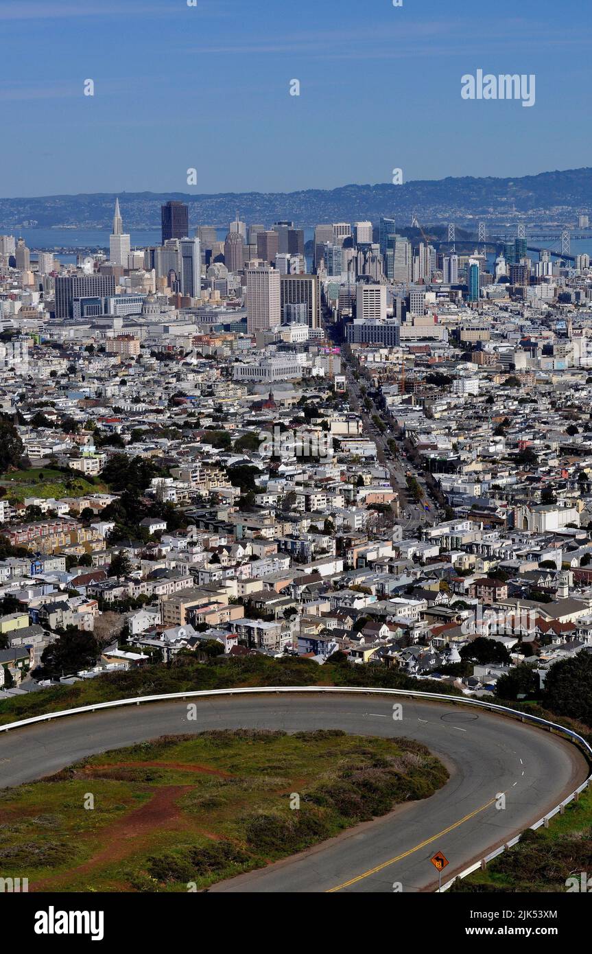 downtown San Francisco city skyline in 2013 viewed from Twin Peaks. California Stock Photo