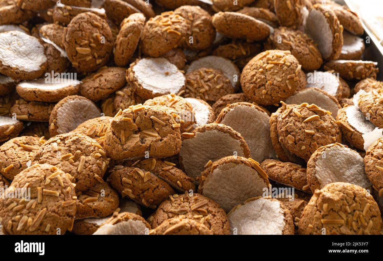 A lot of marzipan cookies, selective focus Stock Photo